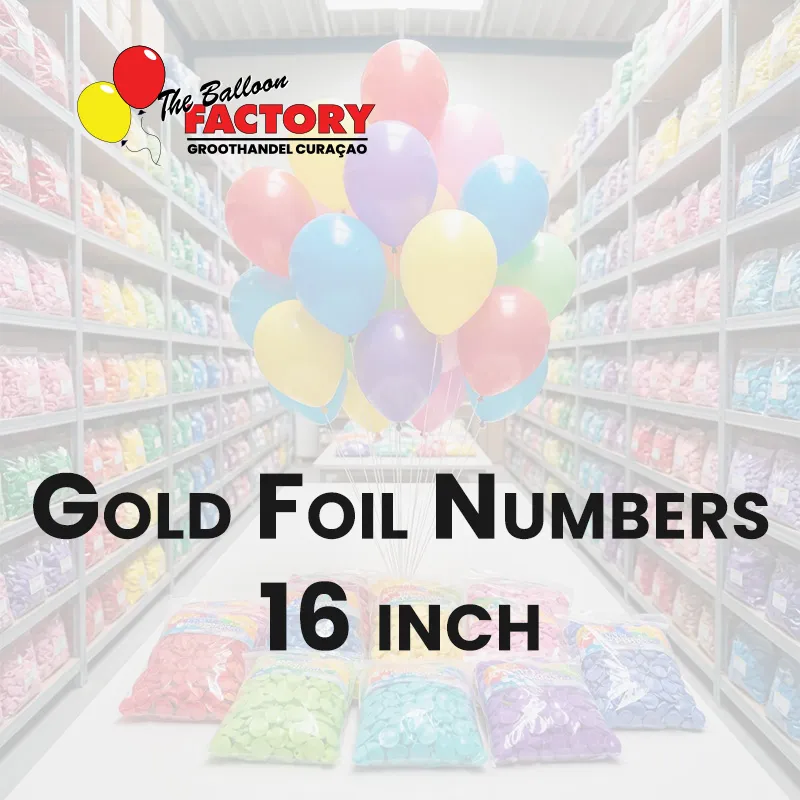Folie Cijfers Goud 16 inch - The Balloon Factory Groothandel Curacao_