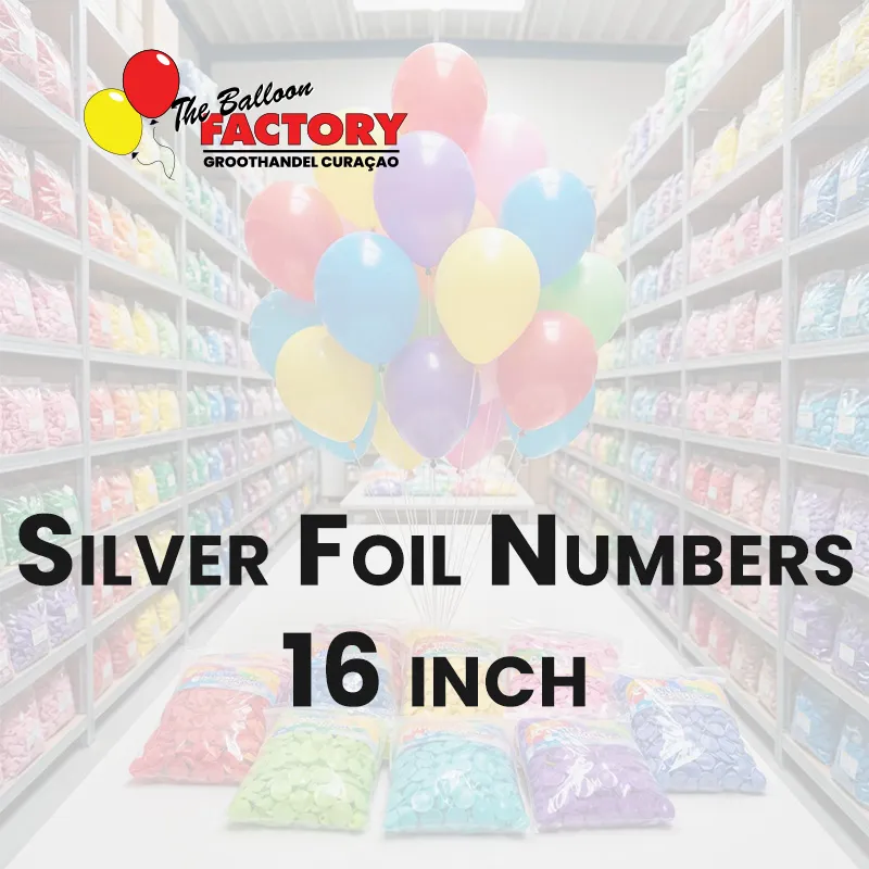 Folie Cijfers Zilver 16 inch - The Balloon Factory Groothandel Curacao