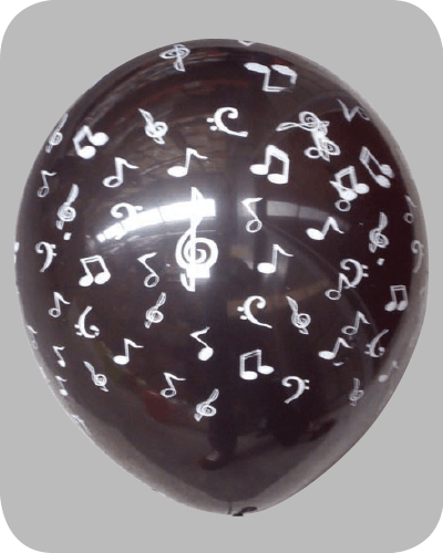 The-Balloon-Factory-Bedrukte-Ballonnen-1122 Ballon no. 12 wit en zwart met muzieknoten