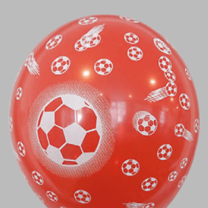 The-Balloon-Factory-Bedrukte-Ballonnen-11301 Ballon no. 12 assorti kleuren met voetballen