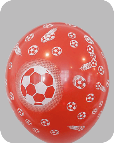 The-Balloon-Factory-Bedrukte-Ballonnen-11301 Ballon no. 12 assorti kleuren met voetballen