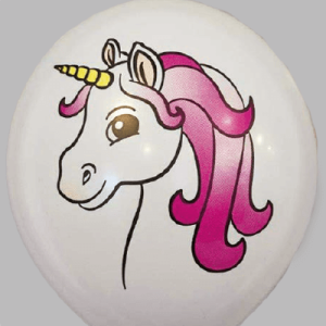 The-Balloon-Factory-Bedrukte-Ballonnen-11532 Ballon no. 12 diverse kleuren met unicorn