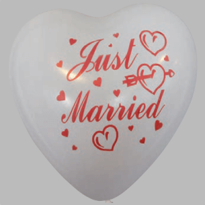 The-Balloon-Factory-Bedrukte-Ballonnen-1317 Hartballon no. 10 wit met Just Married