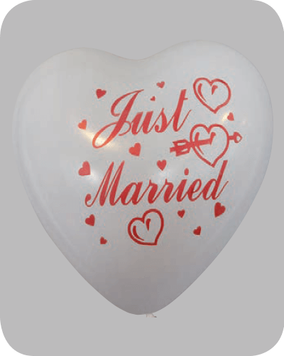 The-Balloon-Factory-Bedrukte-Ballonnen-1317 Hartballon no. 10 wit met Just Married