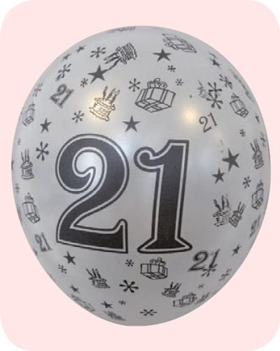 The-Balloon-Factory-Bedrukte-Ballonnen-1318- Ballon no. 14 parel wit met cijfer 16