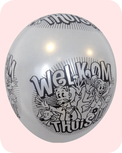 The-Balloon-Factory-Bedrukte-Ballonnen-1318 Balloon No. 14, pearl white with “Welkom thuis”