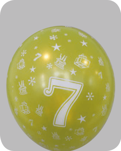 The-Balloon-Factory-Printed-Balloons-1319- Balloon No. 14, metallic and pearl, assorted colors with the number 50
