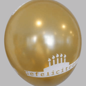 The-Balloon-Factory-Bedrukte-Ballonnen-1319 Balloon No. 14, metallic + pearl, assorted colors, with “Gefeliciteerd”