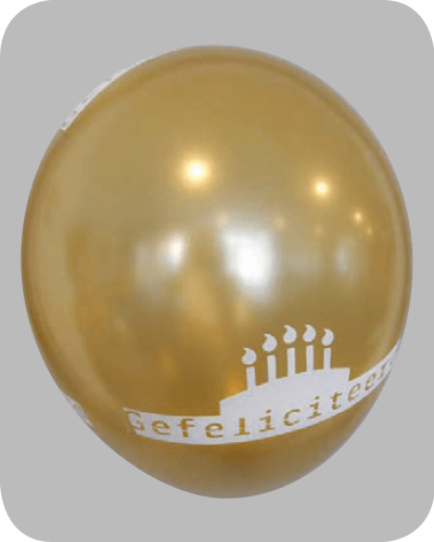 The-Balloon-Factory-Bedrukte-Ballonnen-1319 Ballon no. 14 metallic + parel assorti kleuren met gefeliciteerd
