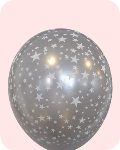 The-Balloon-Factory-Bedrukte-Ballonnen-1398 Ballon no. 14 metallic zilver met sterren