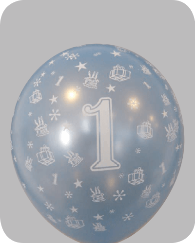 The-Balloon-Factory-Bedrukte-Ballonnen-1399 Balloon No. 14, pearl blue with the number 1