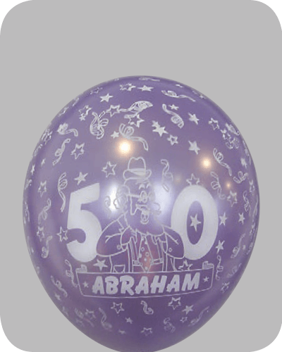 The-Balloon-Factory-Bedrukte-Ballonnen-1557 Ballon no. 14 metallic + parel assorti kleuren met Abraham