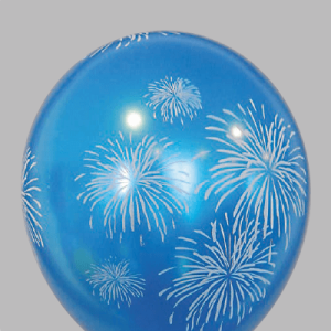The-Balloon-Factory-Bedrukte-Ballonnen-1559 Balloon No. 14, metallic + pearl, assorted colors with Fireworks