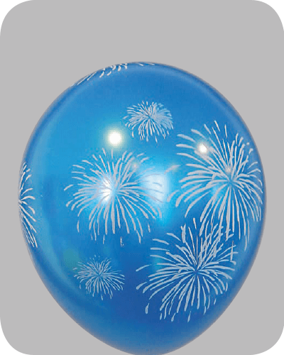 The-Balloon-Factory-Bedrukte-Ballonnen-1559 Ballon no. 14 metallic + parel assorti kleuren met Fireworks
