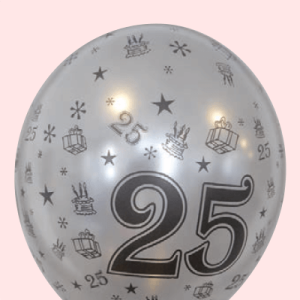 The-Balloon-Factory-Bedrukte-Ballonnen-1560 Ballon no. 14 metallic zilver met cijfer 25