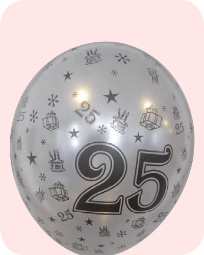 The-Balloon-Factory-Bedrukte-Ballonnen-1560 Ballon no. 14 metallic zilver met cijfer 25