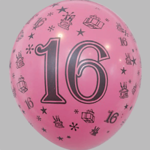 The-Balloon-Factory-Printed-Balloons-1572 Ballon no. 12 decoration fuchsia with number 16