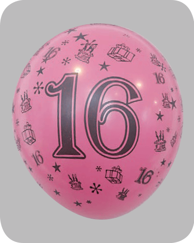 The-Balloon-Factory-Printed-Balloons-1572 Ballon no. 12 decoration fuchsia with number 16