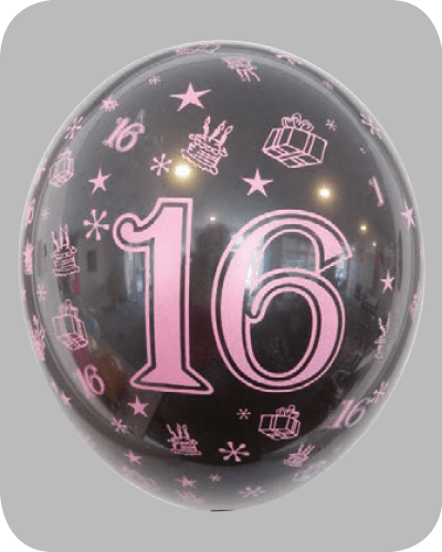 The-Balloon-Factory-Printed-Balloons-1573 Ballon no. 12 decoration black with number 16