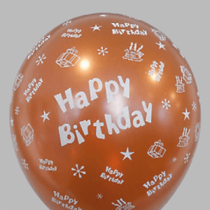 The-Balloon-Factory-Bedrukte-Ballonnen-1576 Balloon No. 14, metallic + pearl, assorted colors, with “Happy Birthday”
