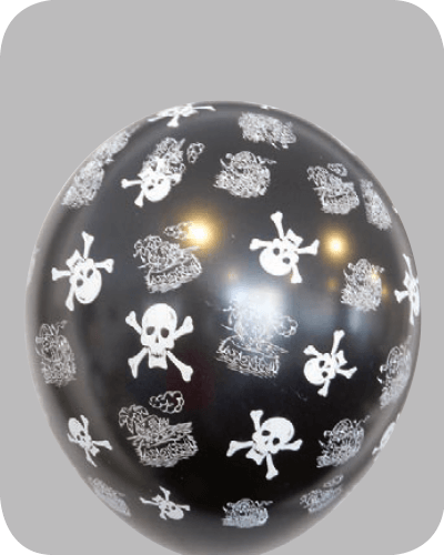 The-Balloon-Factory-Bedrukte-Ballonnen-1591 Ballon no. 14 metallic zwart met Piraat