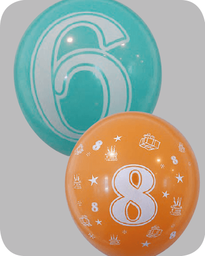 The-Balloon-Factory-Printed-Balloons-1629- Ballon no. 12 pastel/deco assortment with number 2