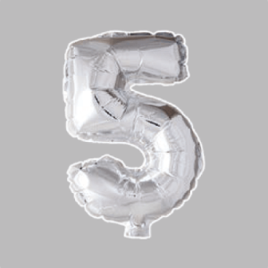 The-Balloon-Factory-Folie-Ballonnen-6055 FOLIEBALLON NO. 16 ZILVER CIJFER NO. 5