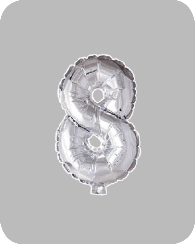 The-Balloon-Factory-Folie-Ballonnen-6058 FOLIEBALLON NO. 16 ZILVER CIJFER NO. 8