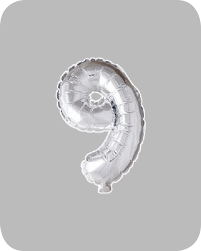 The-Balloon-Factory-Folie-Ballonnen-6059 FOLIEBALLON NO. 16 ZILVER CIJFER NO. 9