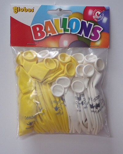 The-Balloon-Factory-Klein-Verpakkingen-11213 COMMUNIEBALLONS - wit en geel