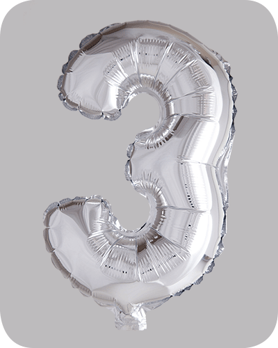 the-balloon-factory-cijfer-folie-ballonnen-6313 FOIL BALLOON No.3 Silver 16 inch