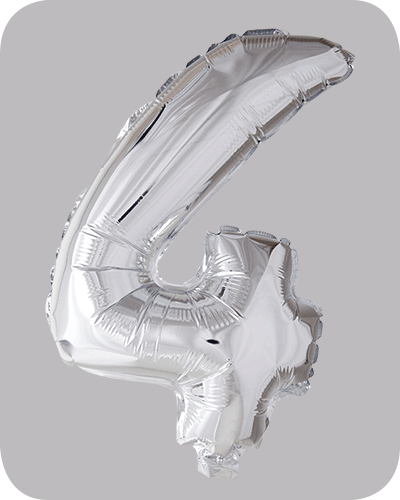 the-balloon-factory-cijfer-folie-ballonnen-6314 FOIL BALLOON No.4 Silver 16 inch
