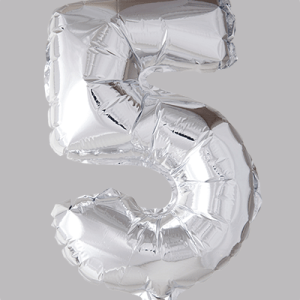 the-balloon-factory-cijfer-folie-ballonnen-6315 FOIL BALLOON No.5 Silver 16 inch