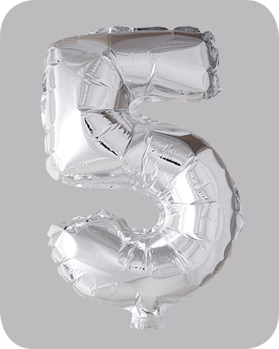 the-balloon-factory-cijfer-folie-ballonnen-6315 FOIL BALLOON No.5 Silver 16 inch