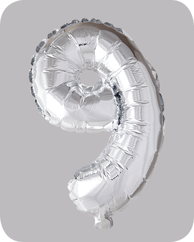 the-balloon-factory-cijfer-folie-ballonnen-6319 FOLIEBALLON No.9 Zilver 16 inch