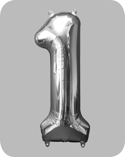 the-balloon-factory-cijfer-folie-ballonnen-6331-6351 FOLIEBALLON Zilver 34 inch No. 1