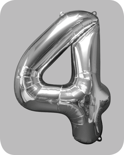 the-balloon-factory-cijfer-folie-ballonnen-6334-6354 FOIL BALLOON Silver 34 inch No. 4
