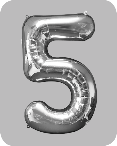 the-balloon-factory-cijfer-folie-ballonnen-6335-6355 FOLIEBALLON Zilver 42 inch No. 5