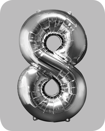 the-balloon-factory-cijfer-folie-ballonnen-6338-6358 FOLIEBALLON Zilver 34 inch No. 8