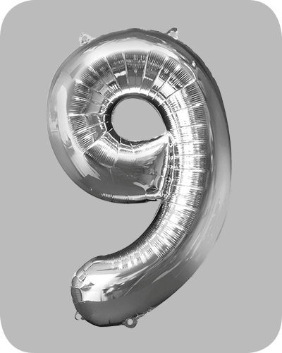 the-balloon-factory-cijfer-folie-ballonnen-6339-6359 FOIL BALLOON Silver 34 inch No. 9